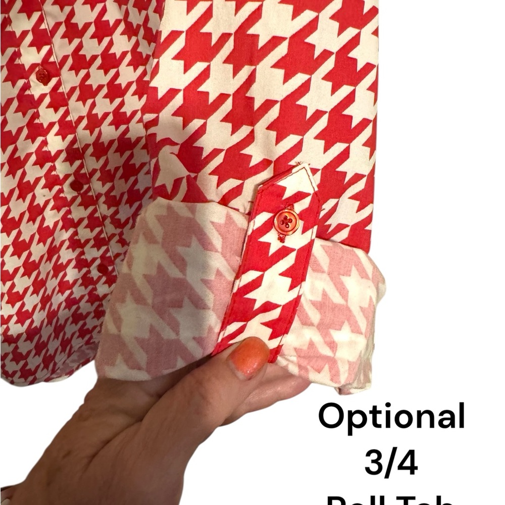 NWT RED/WHITE HOUNDSTOOTH BUTTON DOWN SHIRT LARGE #CL - Picture 5 of 8